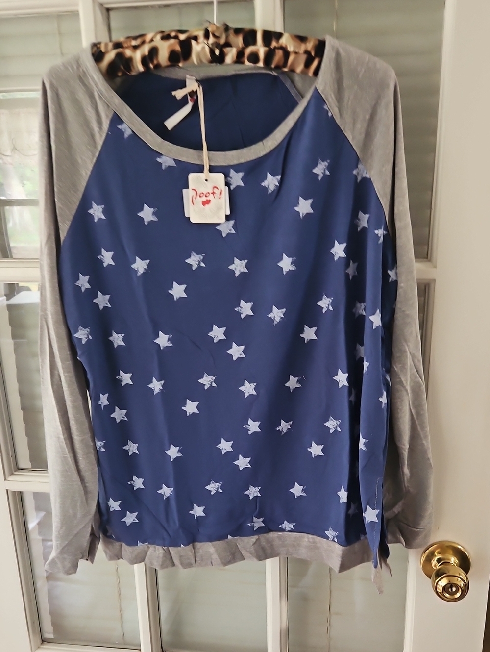 NWT Poof! Navy Blue Star Print Top. SZ M